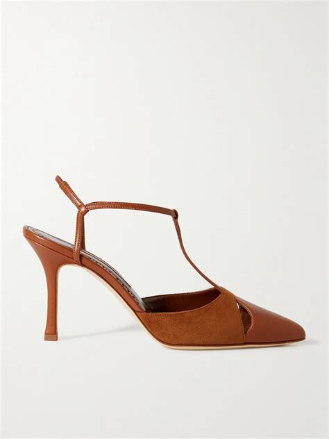 Manolo Blahnik Turgimodhi 90 Cutout Leather And Suede Slingback Pumps