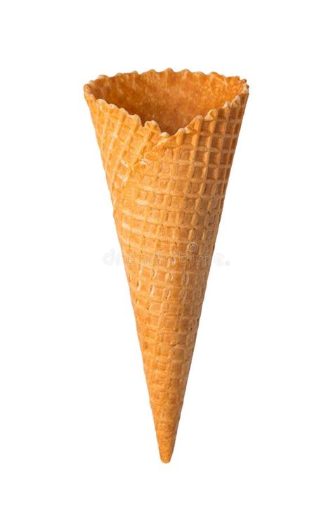 An Empty Waffle Ice Cream Cone Is Isolated On A White Background Stock