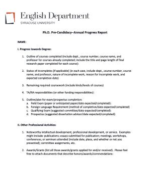 Phd Progress Report Sample Complete With Ease Airslate Signnow