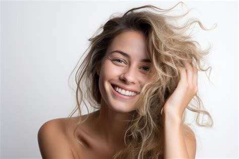 Premium Ai Image Smiling Young Pretty Woman Is Holding Her Hair To