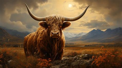 Premium Photo Scottish Highland Cow Oil Painting