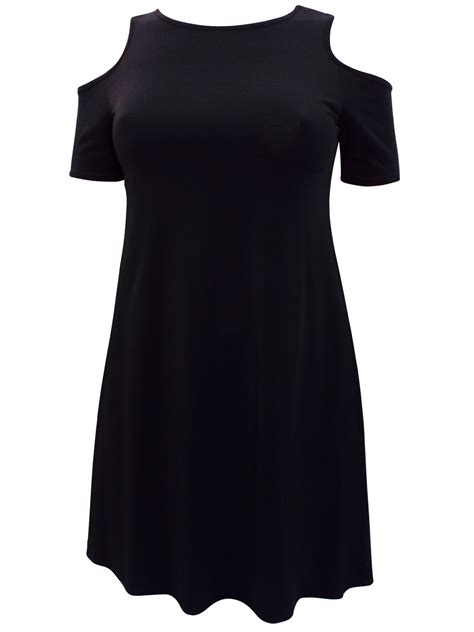 Amy K Plus Size Clothing Amy K Black Cold Shoulder Swing Dress