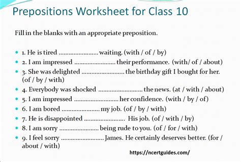 Prepositions Worksheet For Class Ncert Guides