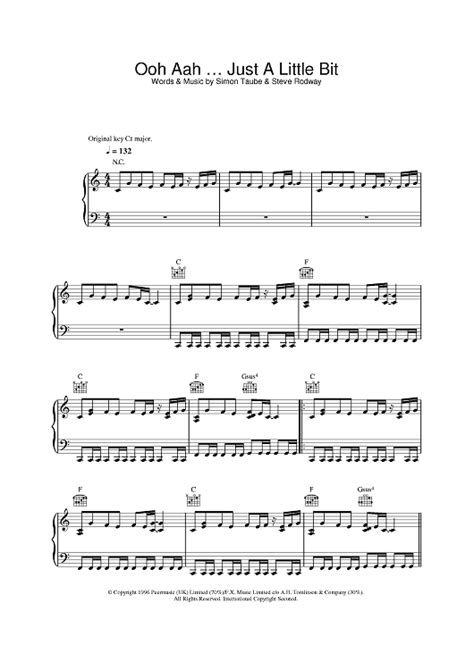 Ooh Aah Just A Little Bit Sheet Music By Gina G For Piano Vocal Chords Sheet Music Now