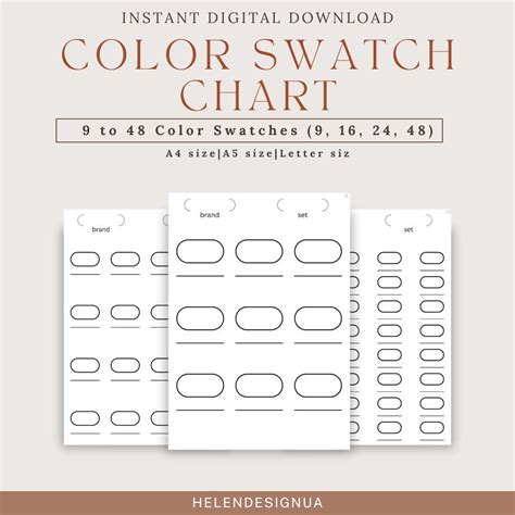 Color Swatch Chart Blank Color Chart Printable Color Swatch Template Page Color Swatch Chart Set