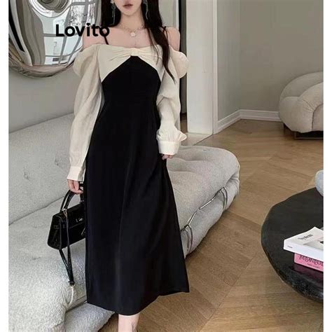 Lovito Elegant Plain Cold Shoulder Dress For Women LNA39106 Black And