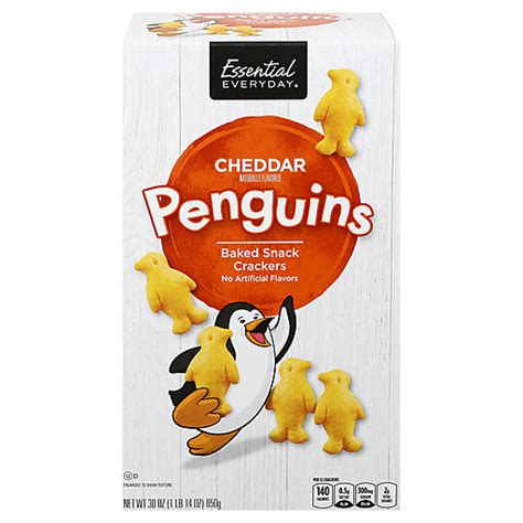 Essential Everyday Baked Snack Crackers Cheddar Penguins 30 Oz