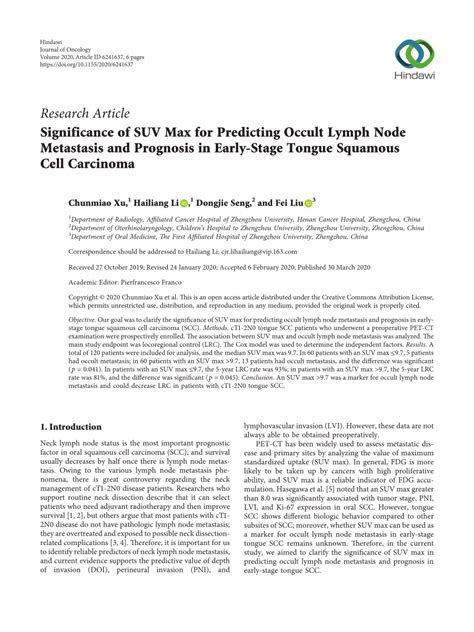 Pdf Significance Of Suv Max For Predicting Occult Lymph Node