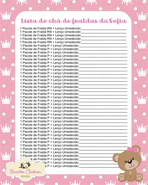 Lista Para Chá De Bebêfraldas Ursinho Elo7 Produtos Especiais