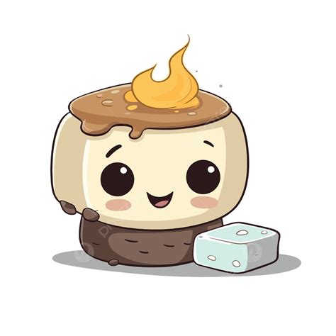 Smore Clipart Es Krim Kopi Lucu Dengan Api Dan Kubus Di Kartun Depan