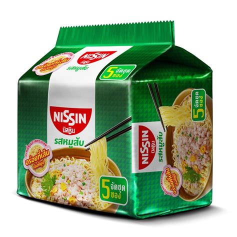 นิสชิน บะหมี่กึ่งสำเร็จรูป รสหมูสับ 60 กรัม แพ็ค 5 ซอง Nissin Instant Noodle Pork 60 G Pack5