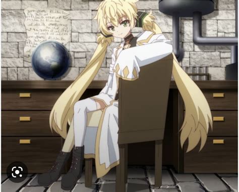 An Anime Character Sitting At A Desk In Front Of A Brick Wall