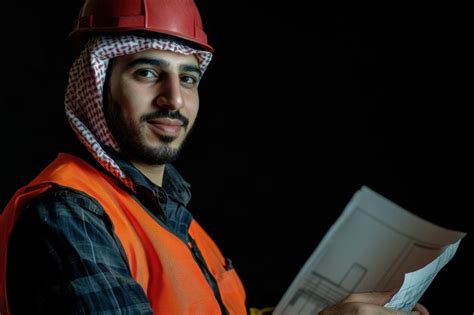 Construction Worker Holding Blueprint In A Hard Hat Premium Ai