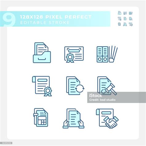 Set Of Editable Pixel Perfect Blue Document Icons Stock Illustration Download Image Now