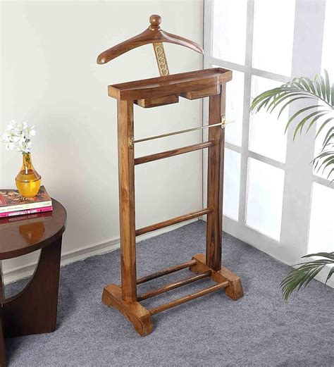 Buy Brown Wooden Coat Stand With Two Drawers By Beverly Studio Online