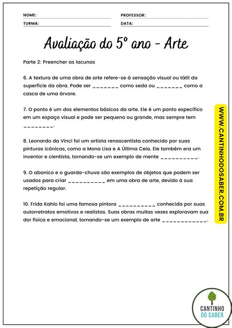 Avalia O De Artes Ano Bimestre Ensino Fundamental