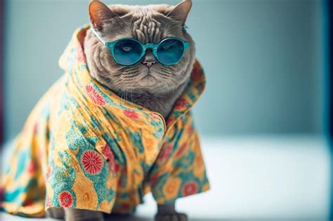 Premium Photo | Summer season concept with cat in summer clothes ...