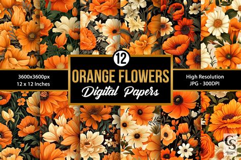 Fall Orange Flowers Pattern Digital Papers By Creativestore Thehungryjpeg