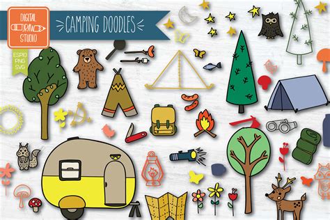 Hand Drawn Camping Colored | Outdoor illustration | Woodland Clip Art ...