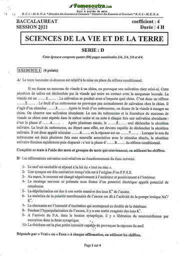 Sujet Corrigé Et Barème De Svt Bac D 2021