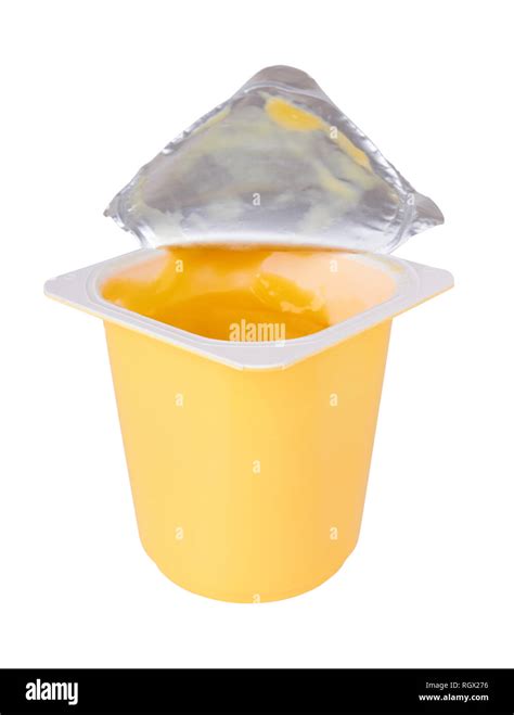 Banana yogurt in open plastic cup isolated on white background Stock ...