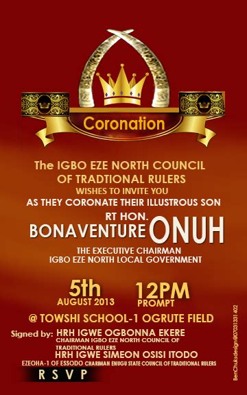 Traditional Coronation Design by BenChuks | Invitations, Coronation, Ruler