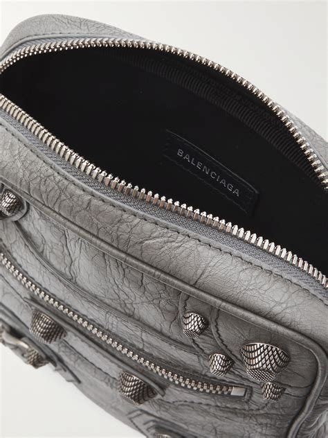 Balenciaga Le Cagole Embellished Textured Leather Messenger Bag In Gray