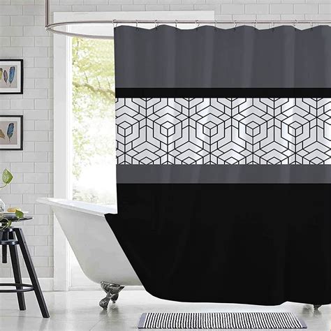 Black Grey Geometric Shower Curtain Sets With 12 Hooks Modern Boho