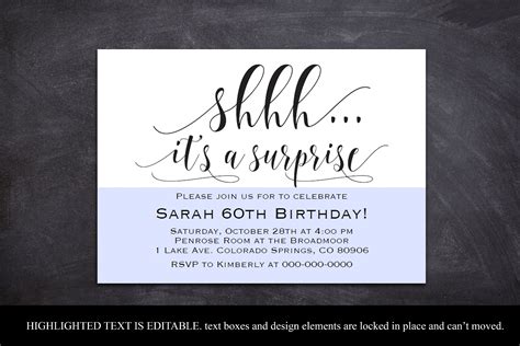 Surprise Birthday Party Invitations Printable