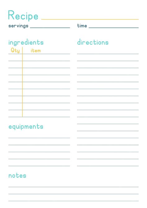 Plantilla De Receta Lista Para Imprimir Vector Premium