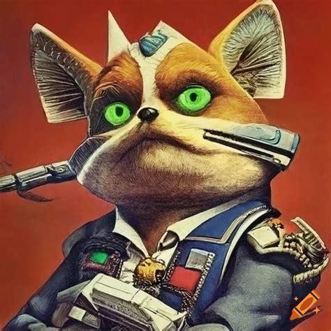 Intricate Details In A Vintage Star Fox Poster Inspired By James Gurney