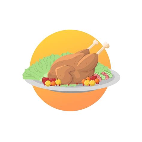 Premium Vector Roasted Chicken Turkey Meat For Thanksgiving Or Christmas Day Meal On A Plate