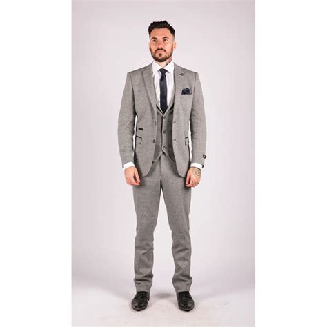 Men S Light Grey 3 Piece Tweed Herringbone Suit Stz11