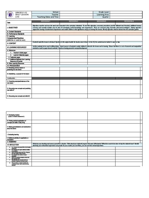 Grades 1 12 Daily Lesson Log School Grade Level Teacher Learning Area Teaching Dates And Time