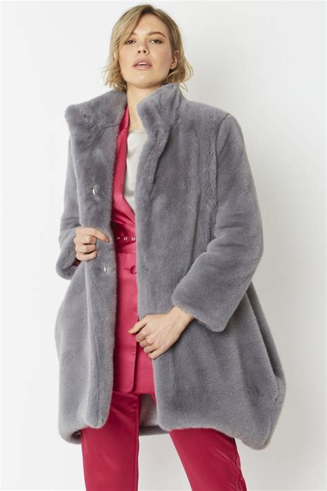 Grey Oversized Faux Fur Coat Jayley