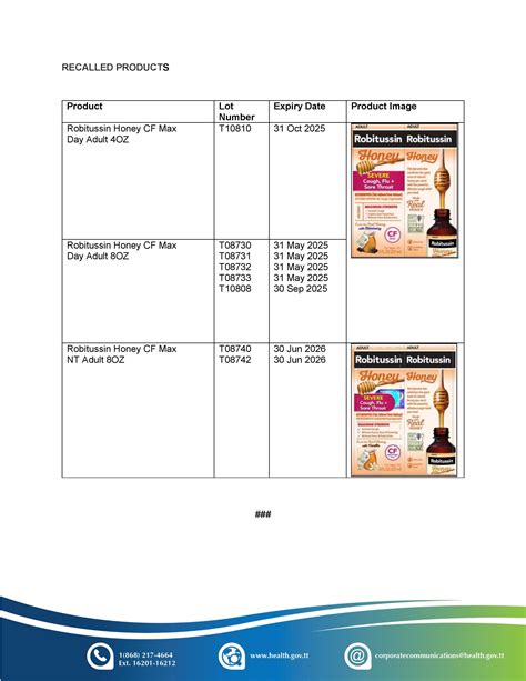 Voluntary Recall Notice Of Robitussin Honey Cf Max Day Adult And