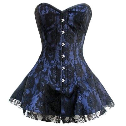 Blue And Black Lace Overbust Skirted Corset Set Black Lace Skirt