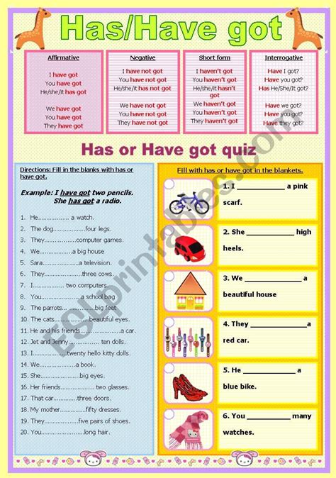 Have Got Has Got Questions Worksheet