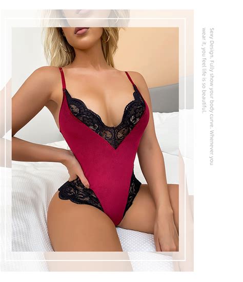 China Erotic Mesh Suspender Satin Red Velvet Lingerie Bodysuit Adult Bandage Back Sexy Sleeping