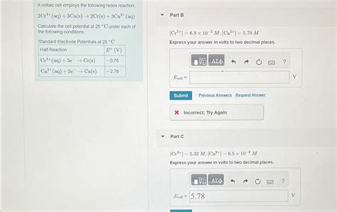 Solved A Voltaic Cell Employs The Following Redox