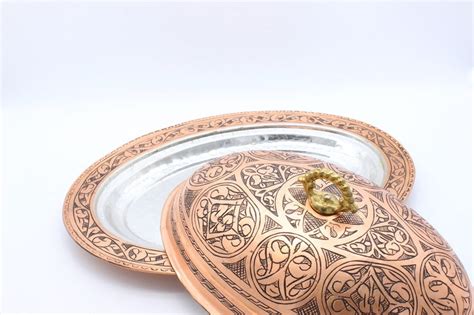 Copper Serving Plate With Lid Handmade Turkish Copper Plate With Lid