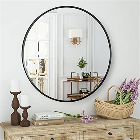 Harritpure Round Mirror 18 Black Wall Mounted Circle Mirror With Aluminum Alloy Frame Modern