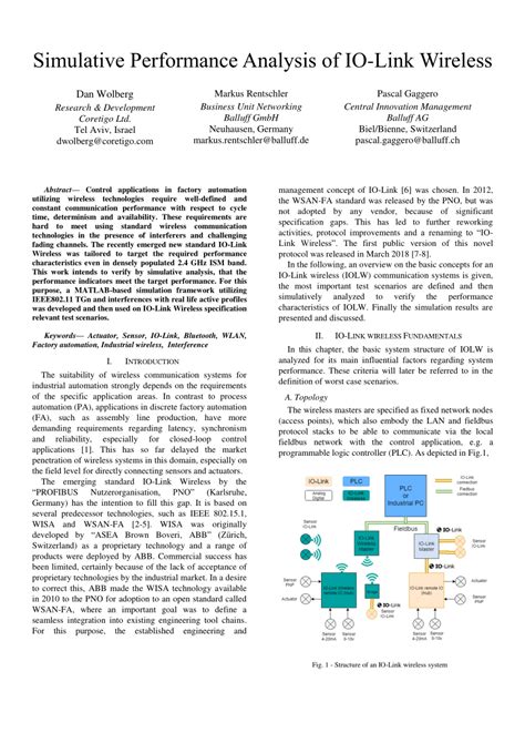 Pdf Simulative Performance Analysis Of Io Link Wireless