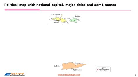 US Virgin Islands Map with 3 Districts and 20 Sub-districts - Editable ...