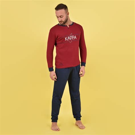 Pigiama Uomo Interlock Caldo Invernale Celeste Sportivo Bordeaux