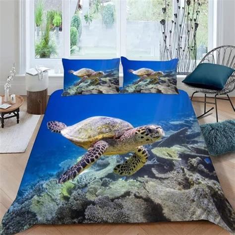 Housse De Couette X Tortue De Mer Bleu Fonc Parure De Lit