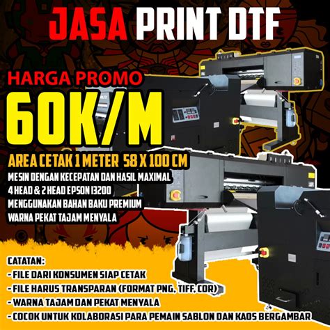 Jual Print DTF Meteran Siap Press Cetak Sablon Satuan DTF 58 X 100 Cm