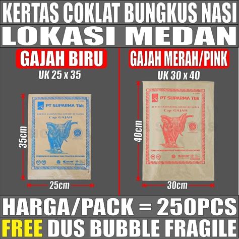 Jual Kertas Nasi Bungkus Coklat Gajah Merah Pink Besar N Biru Kecil Per