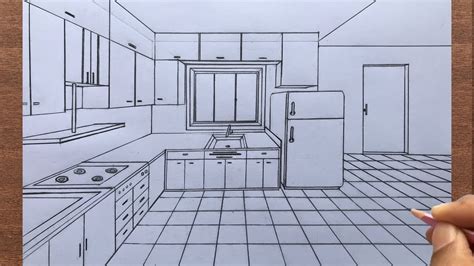 How To Draw A Kitchen In Point Perspective Step By Step Youtube