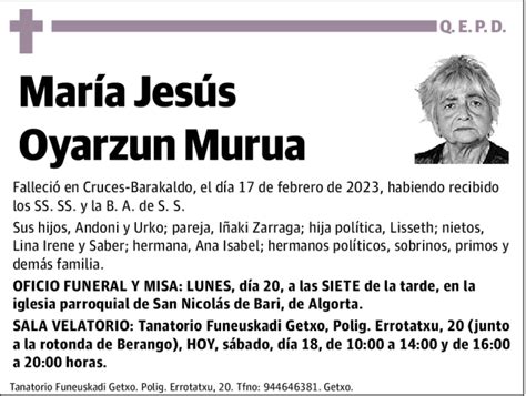 María Jesús Oyarzun Murua Esquela Necrológica El Correo